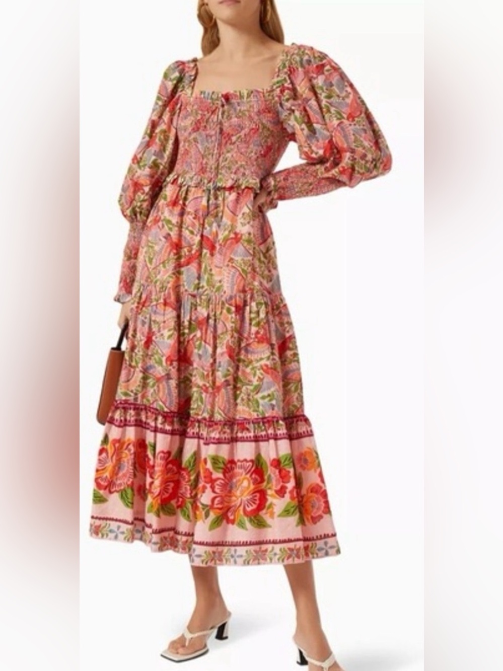 Farm Rio Floral Tiered Maxi Dress in Pink